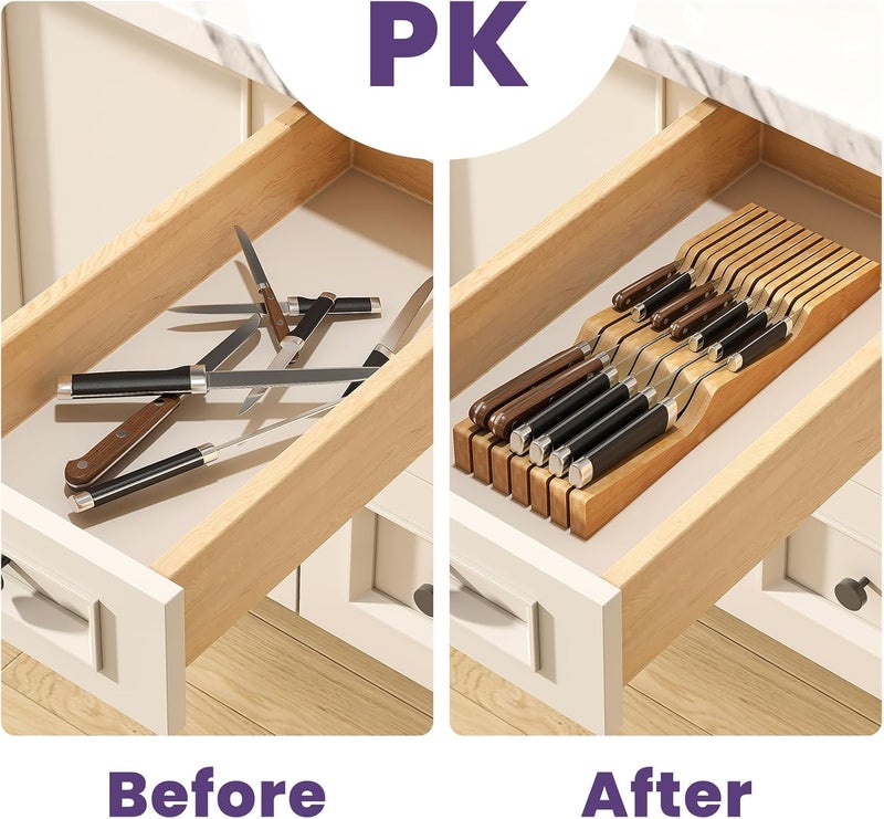 Wieghda Bamboo In-Drawer Knife Block for 13 Knives(Not Included), Knife Drawer Organizer,Knife Holder Countertop,Block Knife Storage Organizer for Kitchen - Image 3